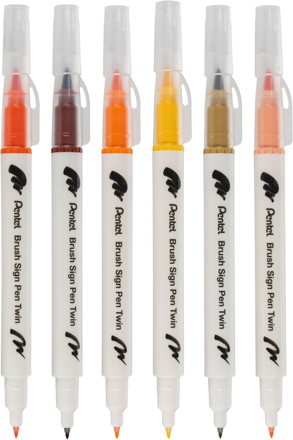 image:imagePentel Arts Sign Pen Twin Brush Pack of 6 Pens Yellow Hues SESW30CPC65