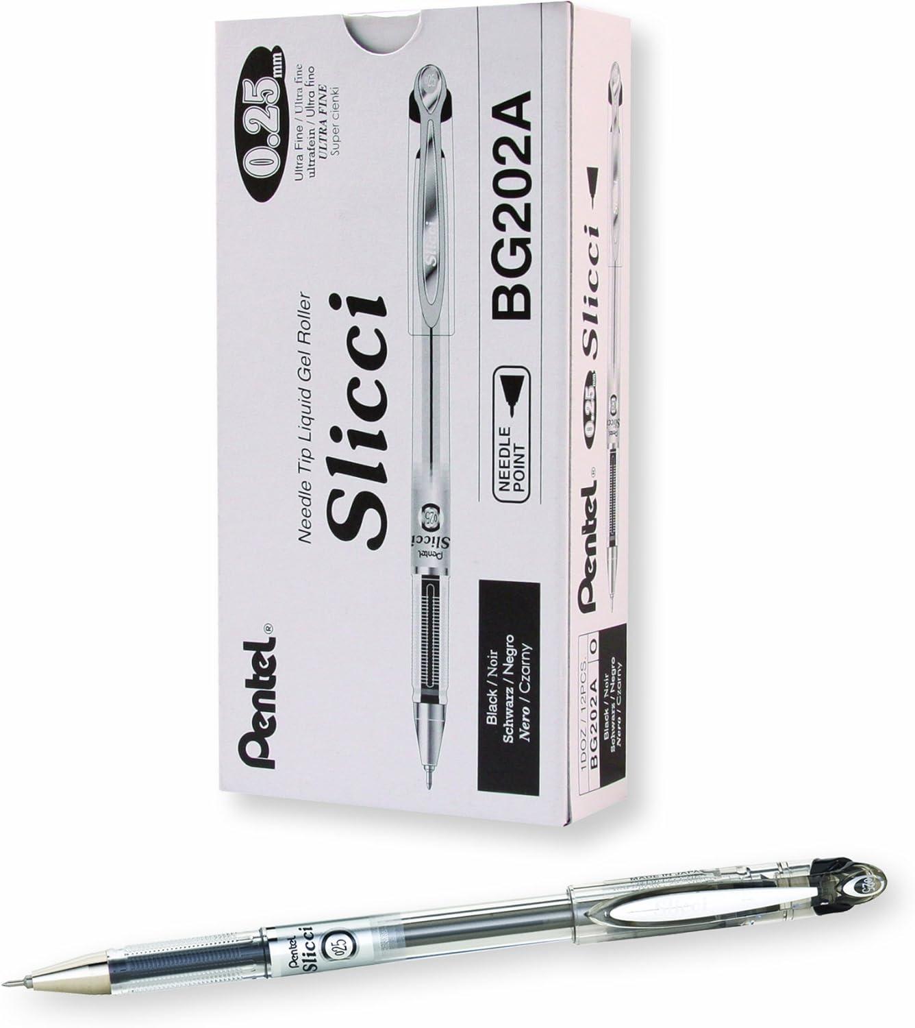 image:imagePentel Arts Slicci 08mm Needle Tip Medium Gel Pen Silver Metallic Ink BG208Z 12 PackBlack