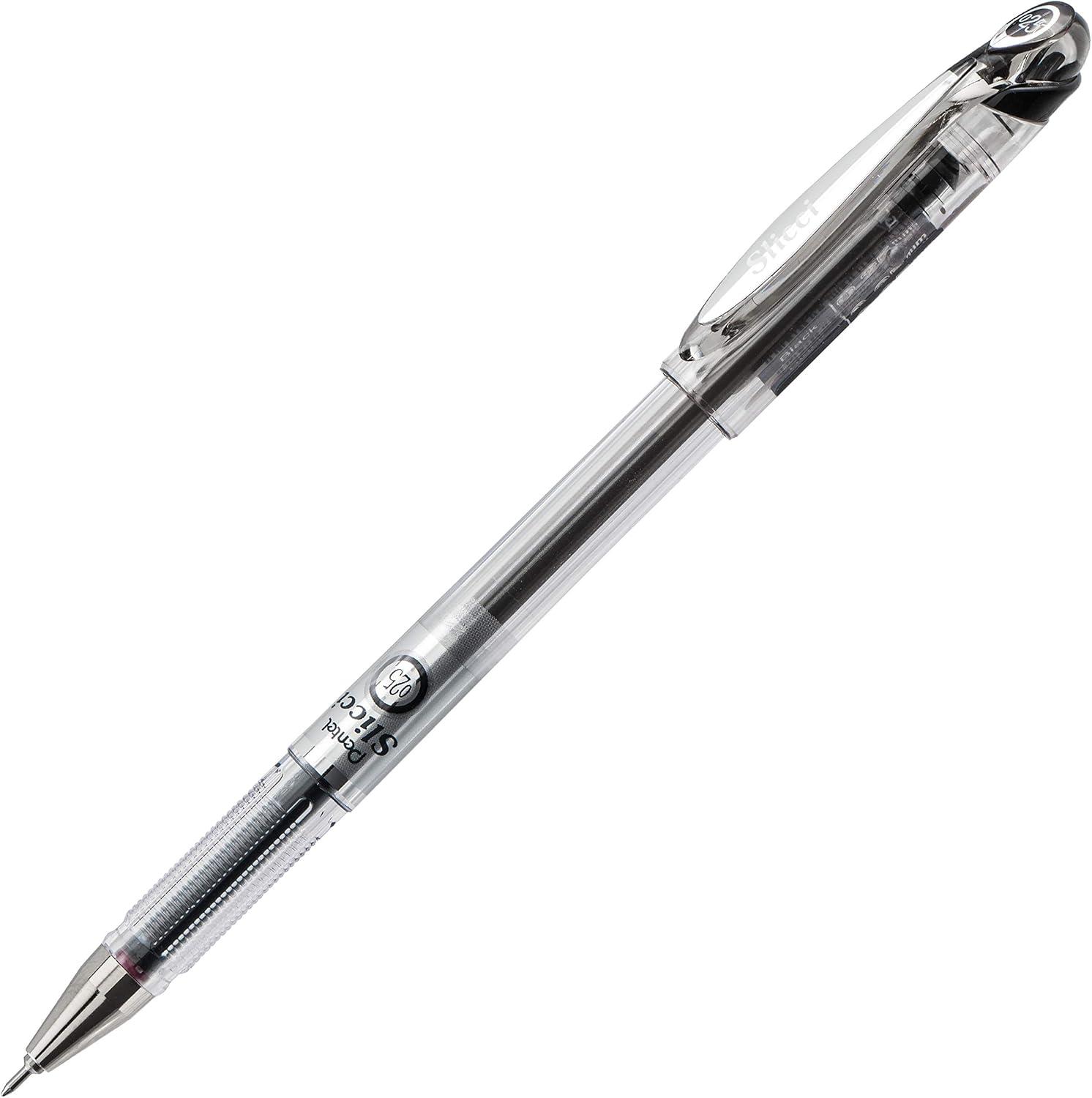 image:imagePentel Arts Slicci 08mm Needle Tip Medium Gel Pen Silver Metallic Ink BG208Z 12 PackBlack