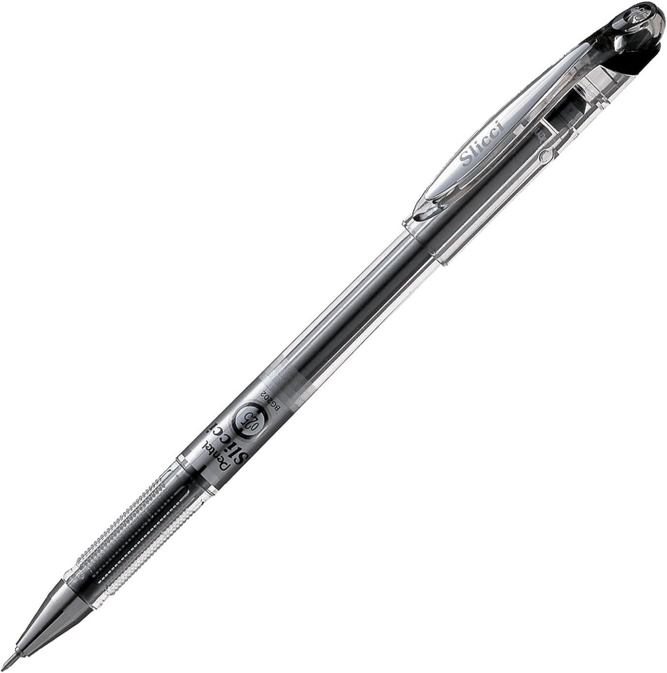 image:imagePentel Arts Slicci 08mm Needle Tip Medium Gel Pen Silver Metallic Ink BG208Z 12 PackBlack