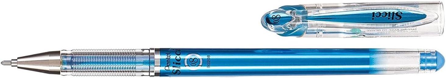 image:imagePentel Arts Slicci 08mm Needle Tip Medium Gel Pen Silver Metallic Ink BG208Z 12 PackBlue