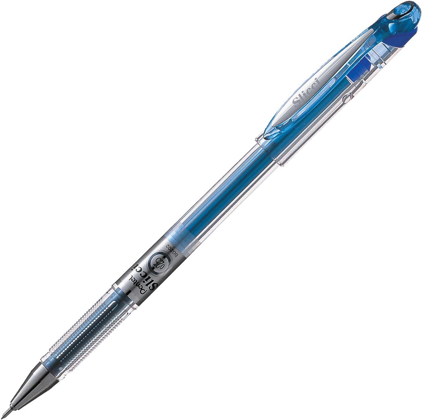 image:imagePentel Arts Slicci 08mm Needle Tip Medium Gel Pen Silver Metallic Ink BG208Z 12 PackBlue