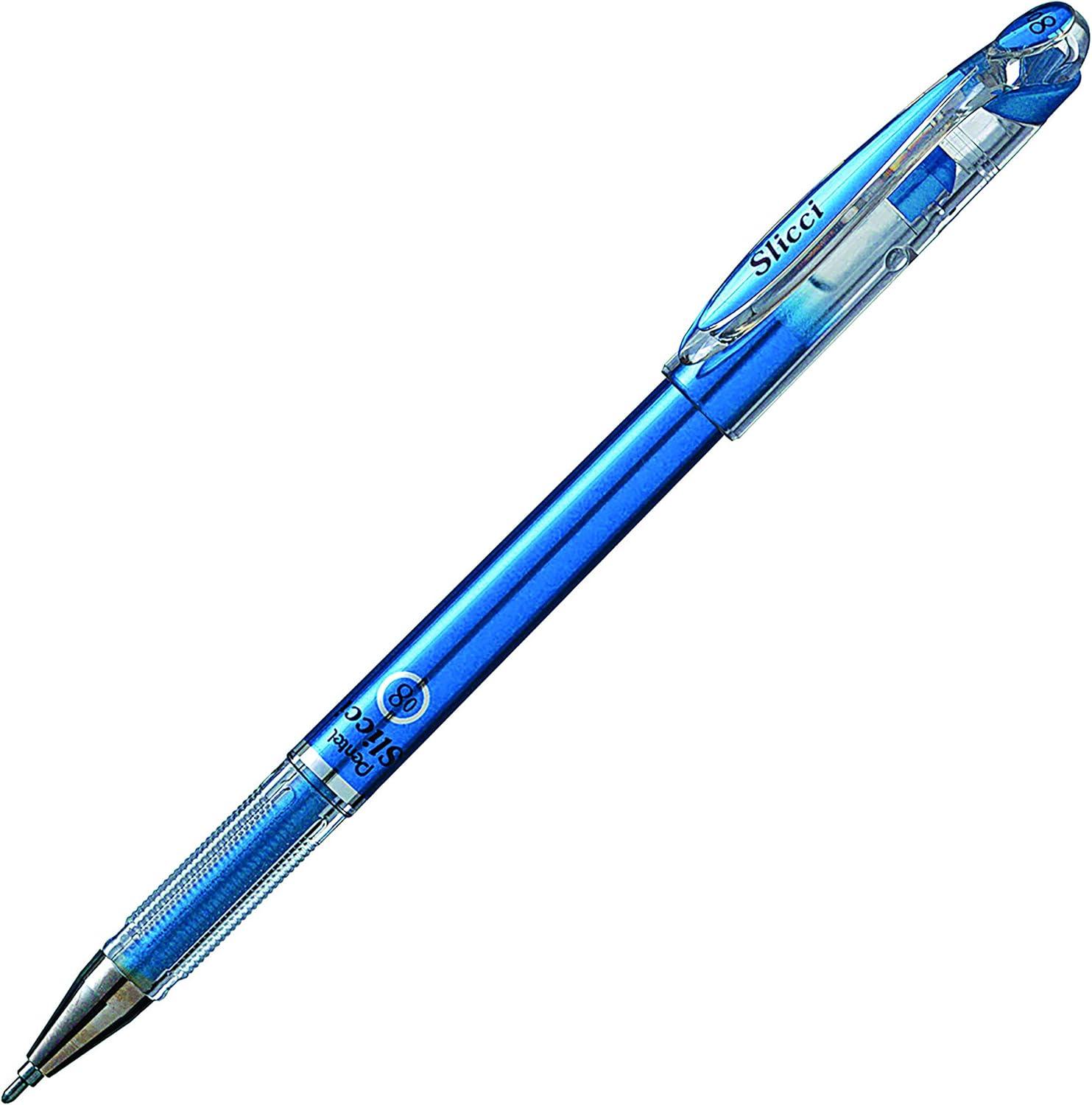 image:imagePentel Arts Slicci 08mm Needle Tip Medium Gel Pen Silver Metallic Ink BG208Z 12 PackBlue