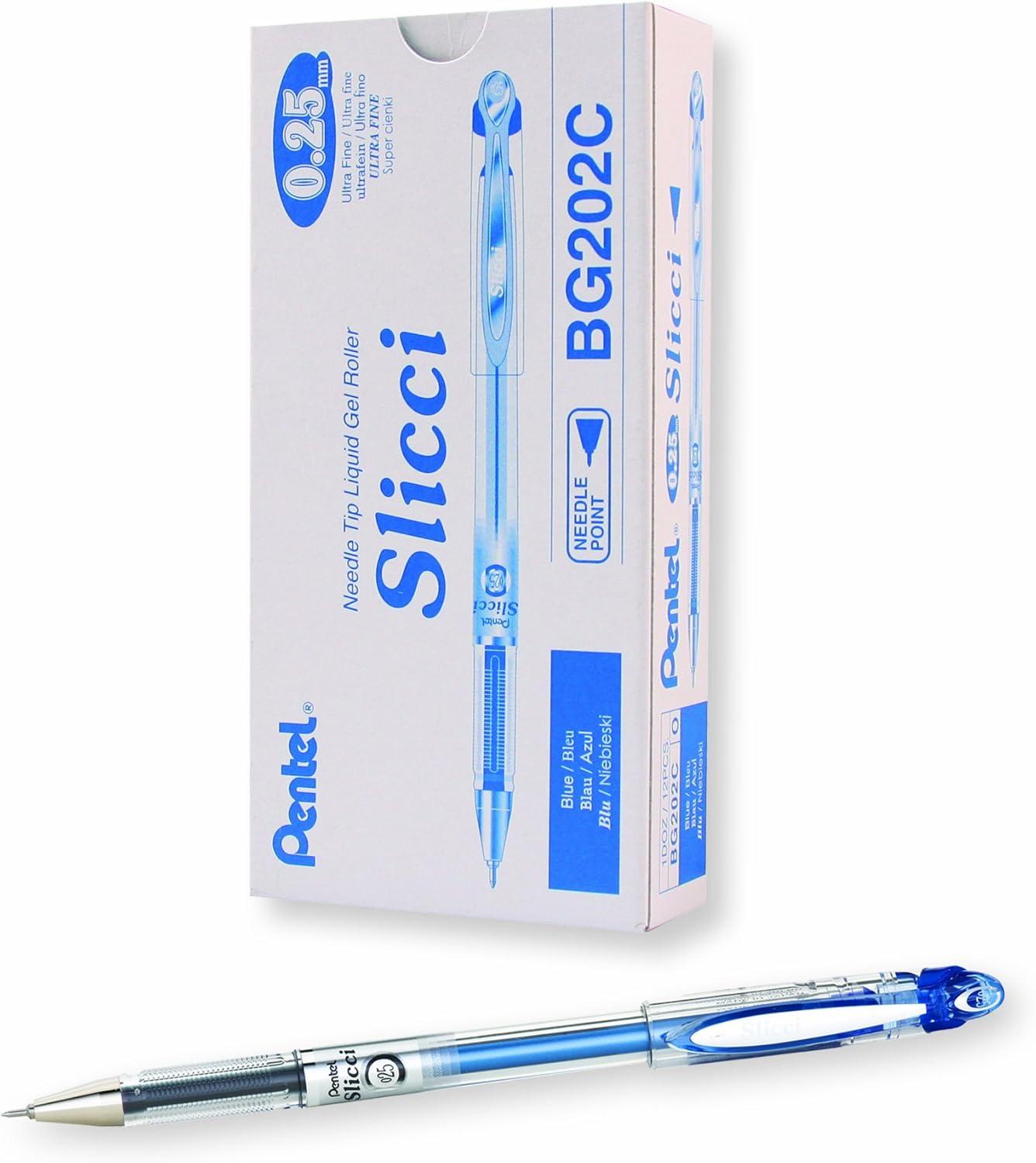 image:imagePentel Arts Slicci 08mm Needle Tip Medium Gel Pen Silver Metallic Ink BG208Z 12 PackBlue