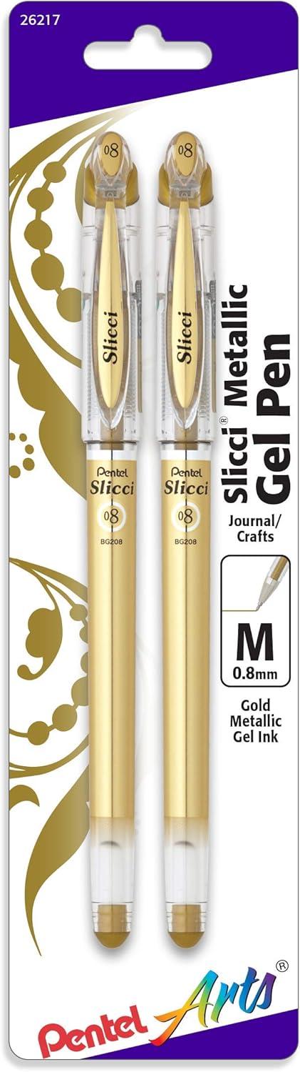 image:imagePentel Arts Slicci 08mm Needle Tip Medium Gel Pen Silver Metallic Ink BG208Z 12 PackGold