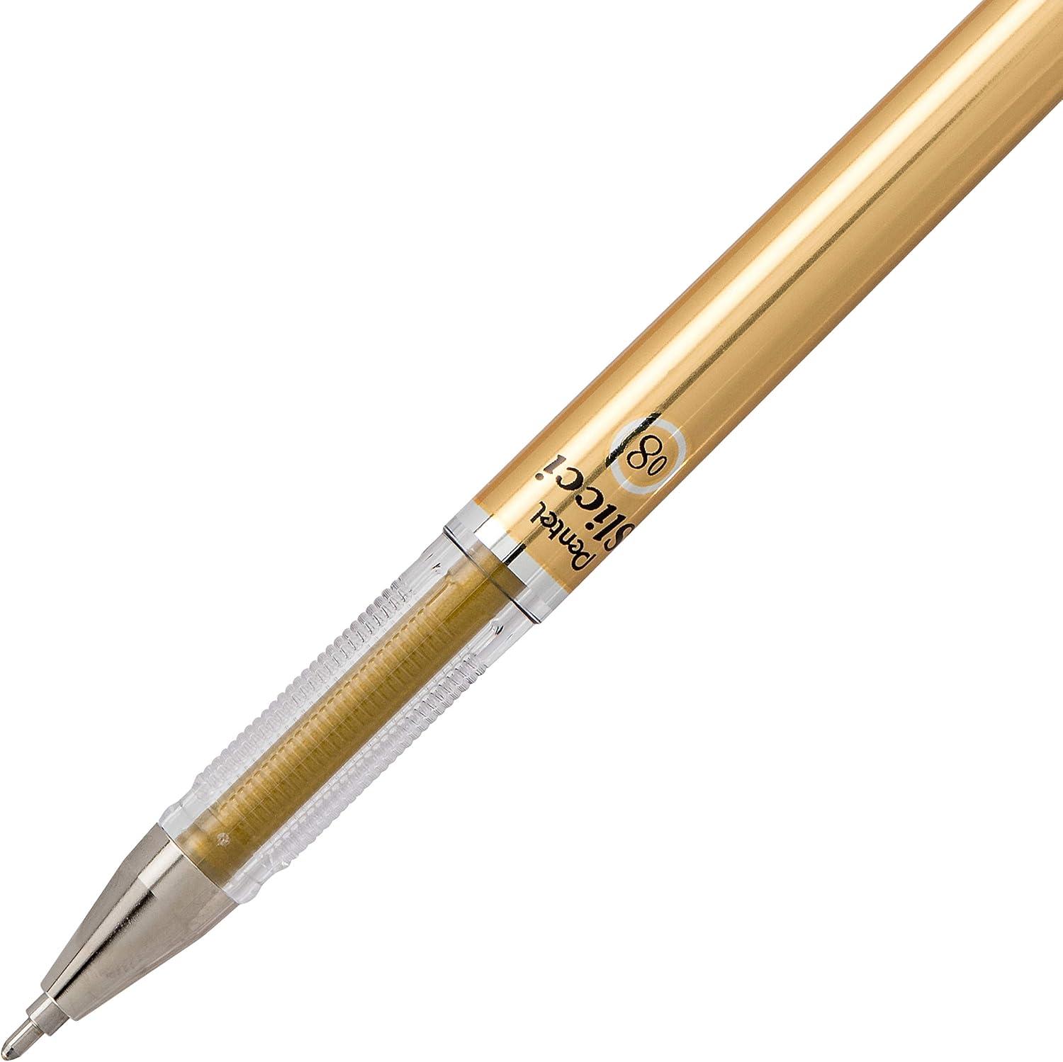 image:imagePentel Arts Slicci 08mm Needle Tip Medium Gel Pen Silver Metallic Ink BG208Z 12 PackGold