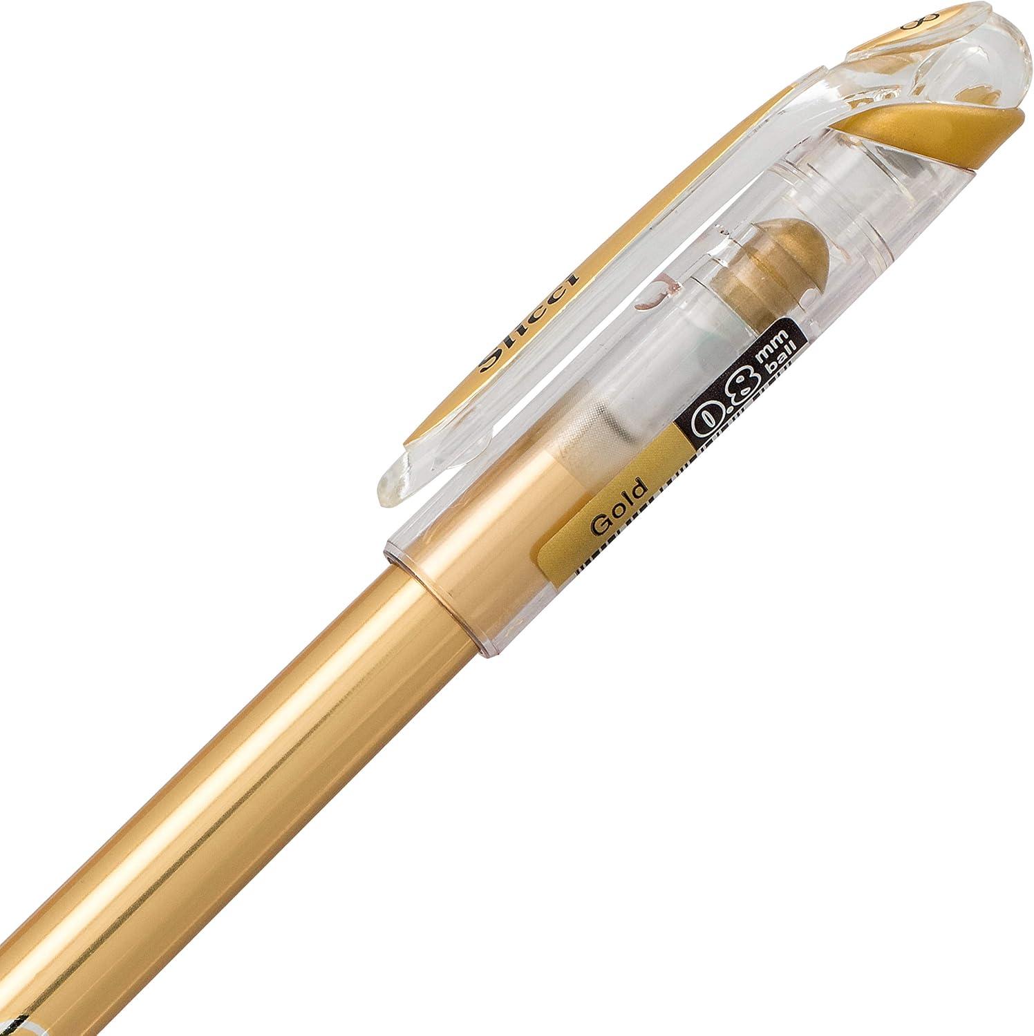 image:imagePentel Arts Slicci 08mm Needle Tip Medium Gel Pen Silver Metallic Ink BG208Z 12 PackGold
