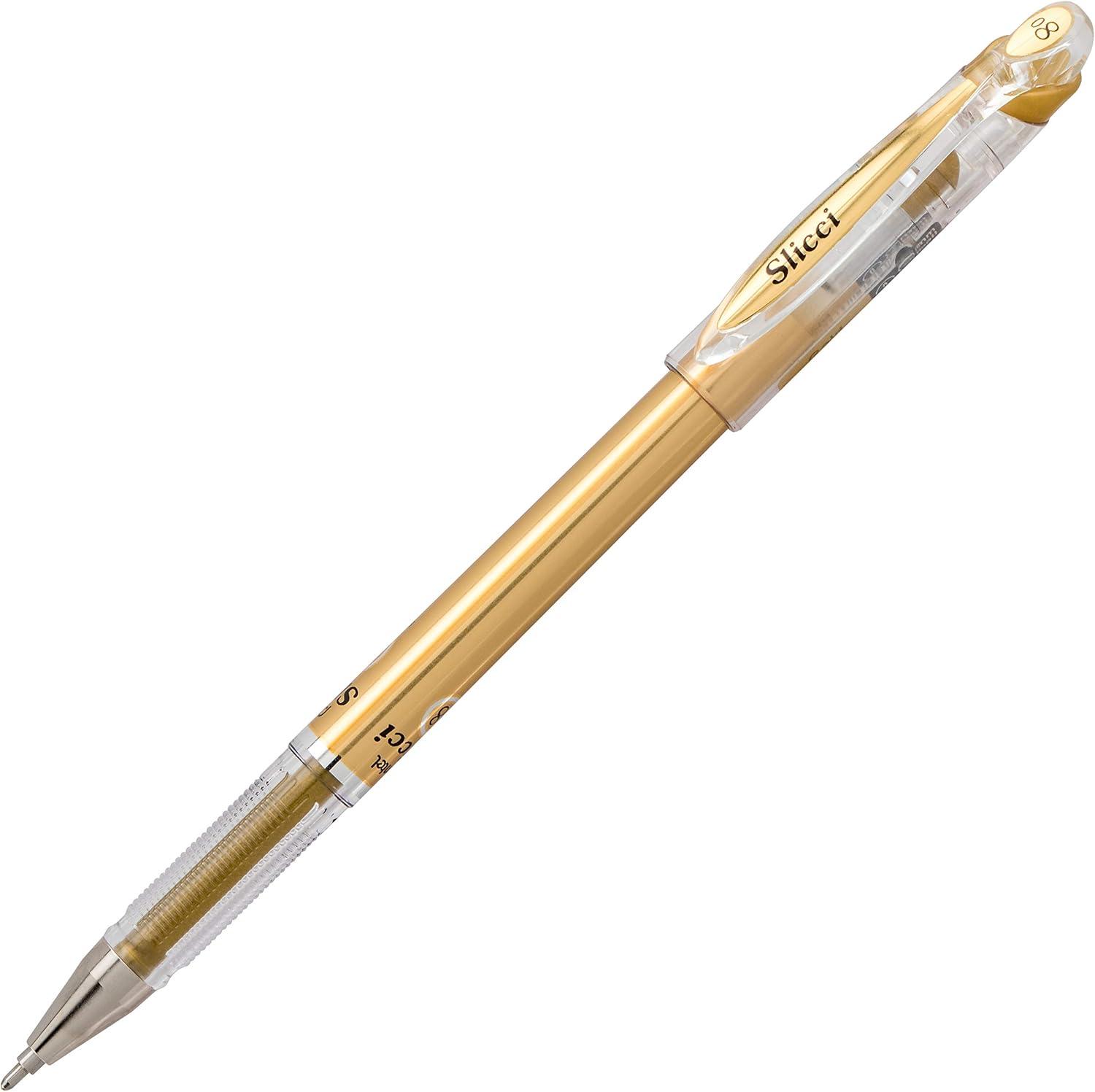 image:imagePentel Arts Slicci 08mm Needle Tip Medium Gel Pen Silver Metallic Ink BG208Z 12 PackGold