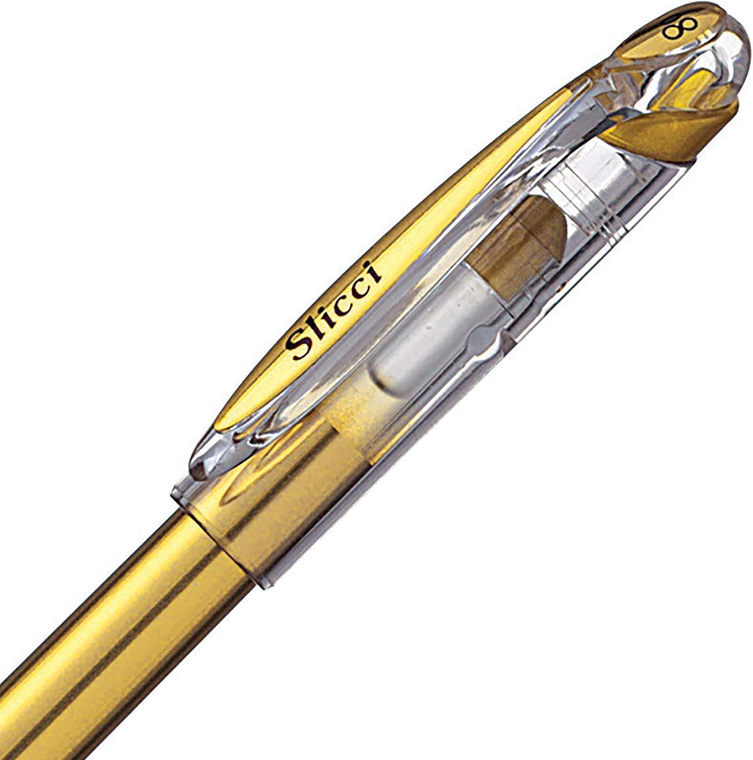 image:imagePentel Arts Slicci 08mm Needle Tip Medium Gel Pen Silver Metallic Ink BG208Z 12 PackGold