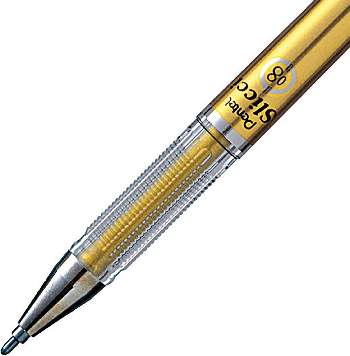image:imagePentel Arts Slicci 08mm Needle Tip Medium Gel Pen Silver Metallic Ink BG208Z 12 PackGold