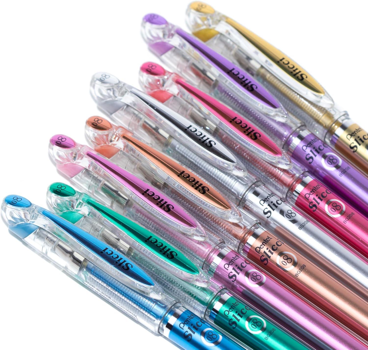 image:imagePentel Arts Slicci 08mm Needle Tip Medium Gel Pen Silver Metallic Ink BG208Z 12 PackGreen