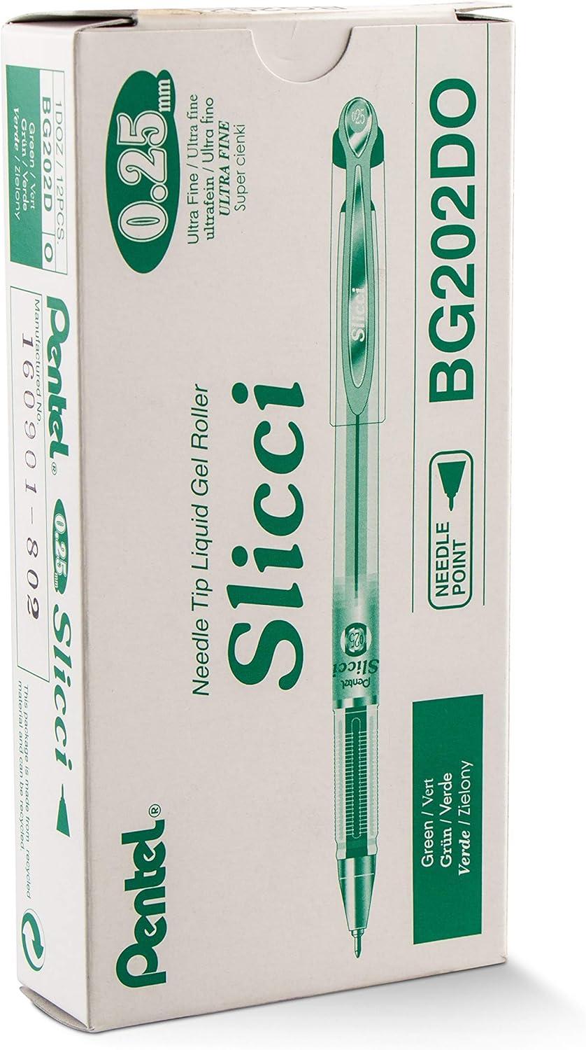image:imagePentel Arts Slicci 08mm Needle Tip Medium Gel Pen Silver Metallic Ink BG208Z 12 PackGreen