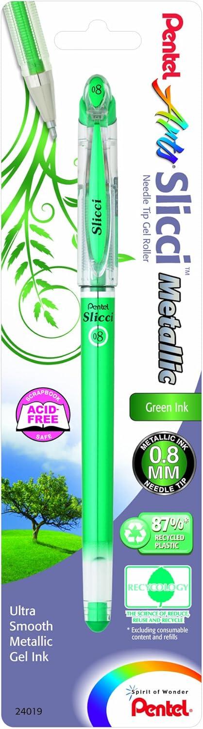 image:imagePentel Arts Slicci 08mm Needle Tip Medium Gel Pen Silver Metallic Ink BG208Z 12 PackGreen