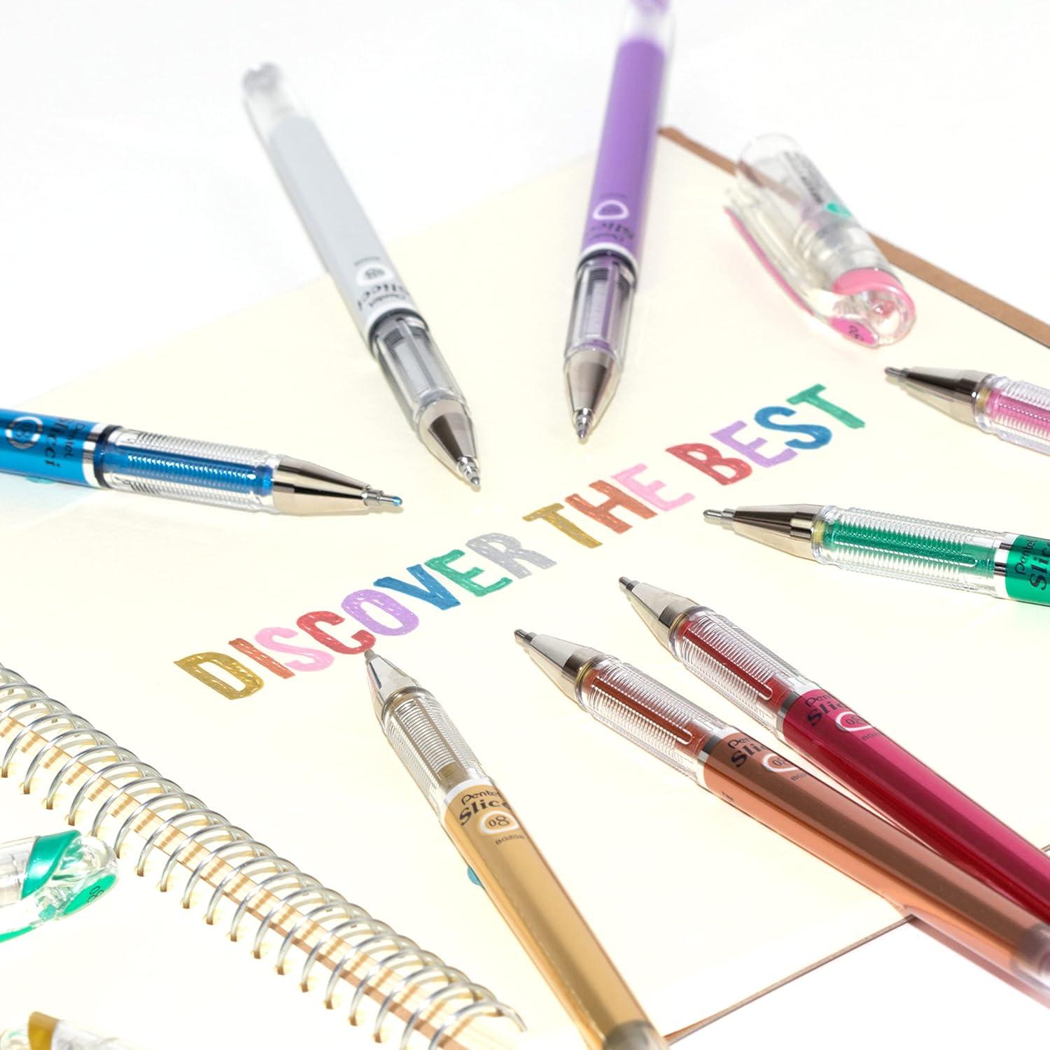 image:imagePentel Arts Slicci 08mm Needle Tip Medium Gel Pen Silver Metallic Ink BG208Z 12 PackGreen