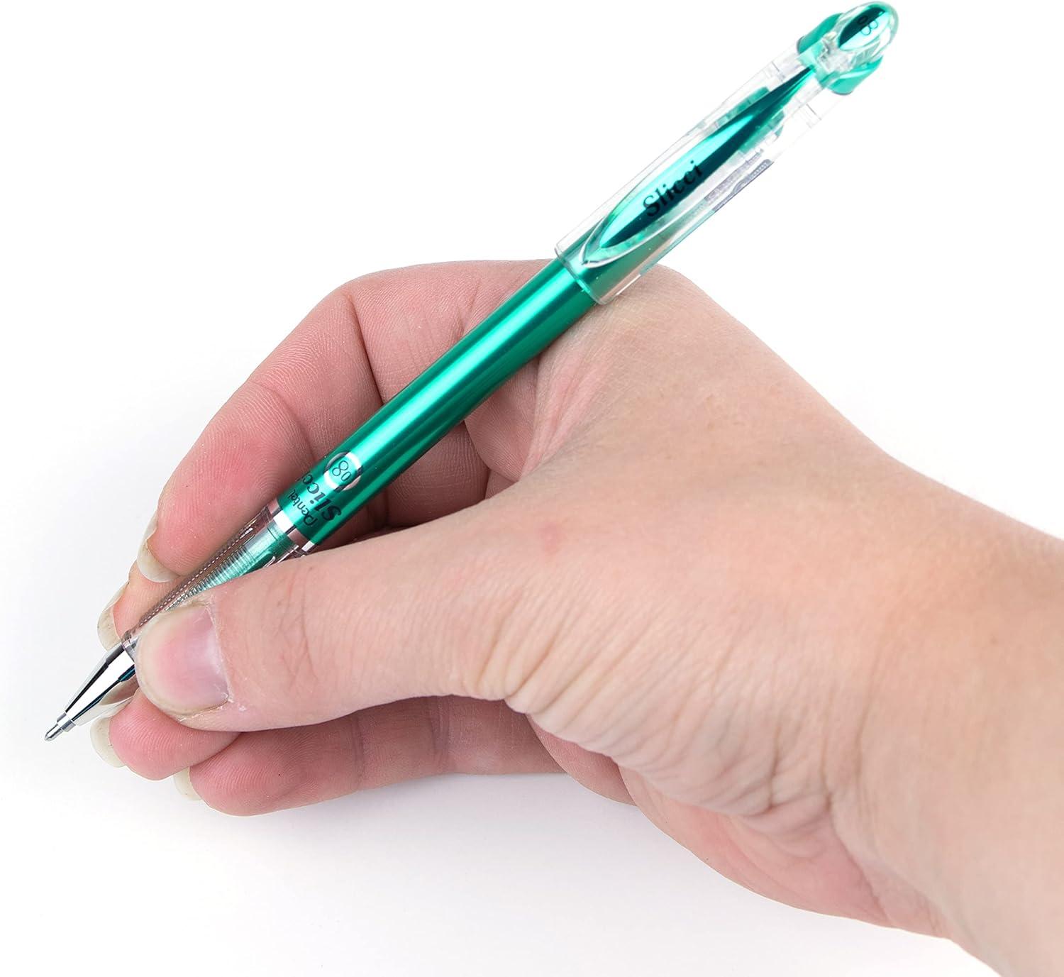 image:imagePentel Arts Slicci 08mm Needle Tip Medium Gel Pen Silver Metallic Ink BG208Z 12 PackGreen