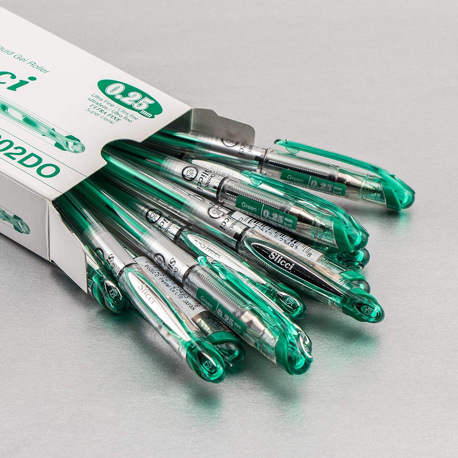 image:imagePentel Arts Slicci 08mm Needle Tip Medium Gel Pen Silver Metallic Ink BG208Z 12 PackGreen