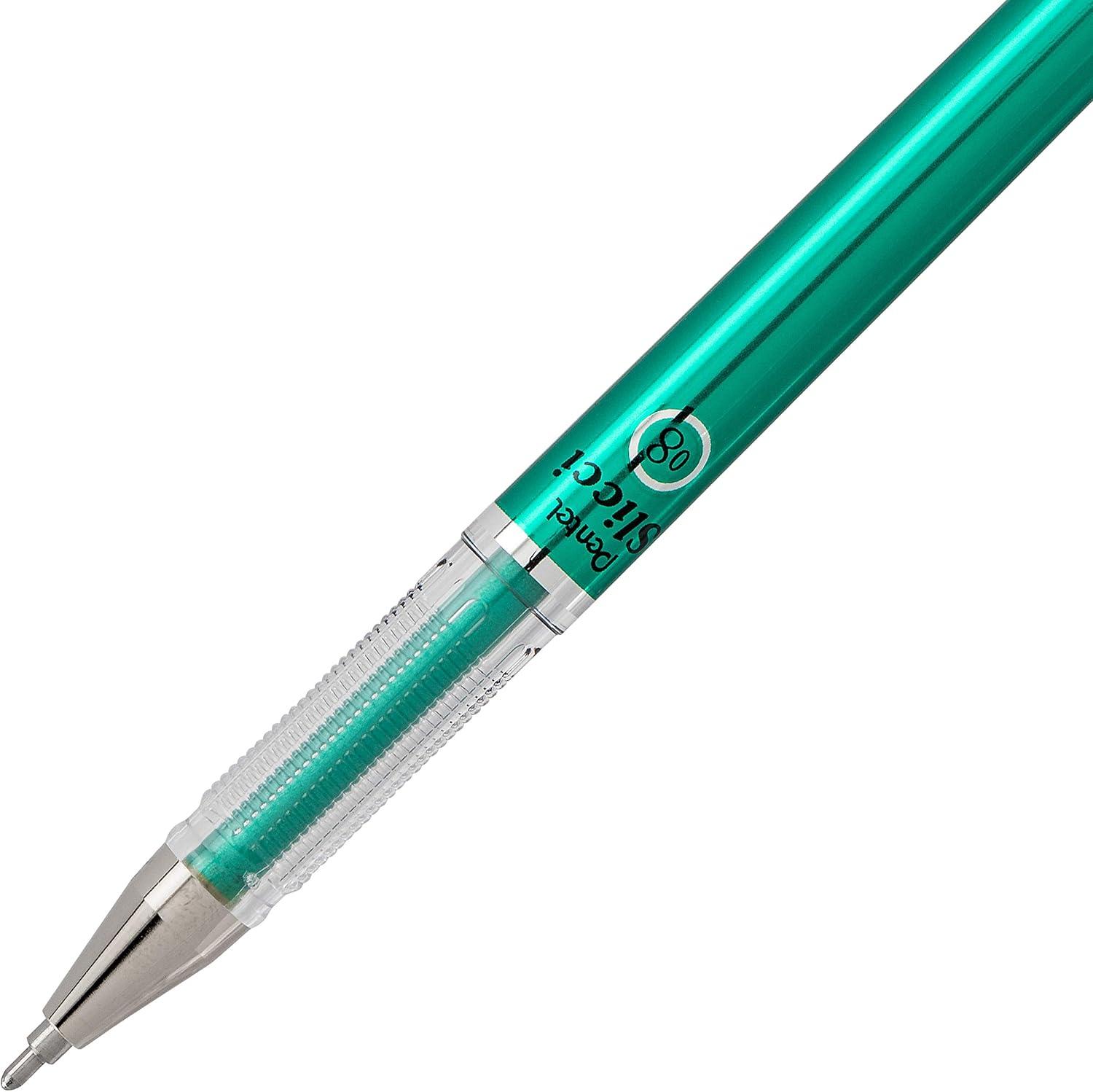 image:imagePentel Arts Slicci 08mm Needle Tip Medium Gel Pen Silver Metallic Ink BG208Z 12 PackGreen