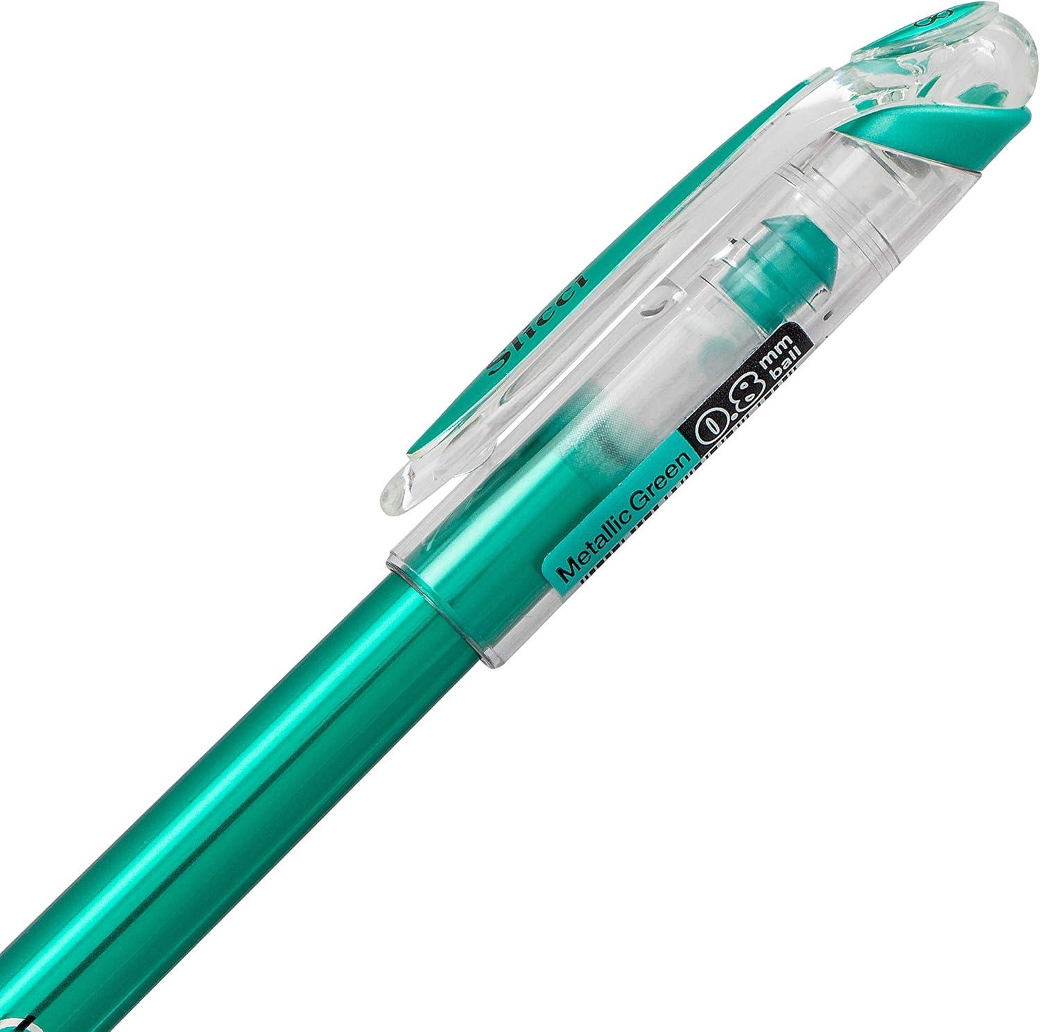 image:imagePentel Arts Slicci 08mm Needle Tip Medium Gel Pen Silver Metallic Ink BG208Z 12 PackGreen