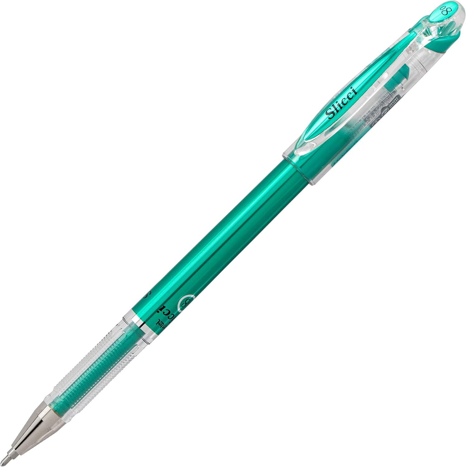 image:imagePentel Arts Slicci 08mm Needle Tip Medium Gel Pen Silver Metallic Ink BG208Z 12 PackGreen
