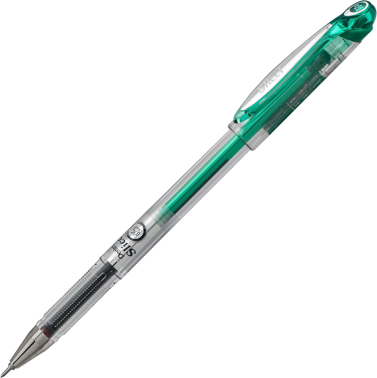 image:imagePentel Arts Slicci 08mm Needle Tip Medium Gel Pen Silver Metallic Ink BG208Z 12 PackGreen