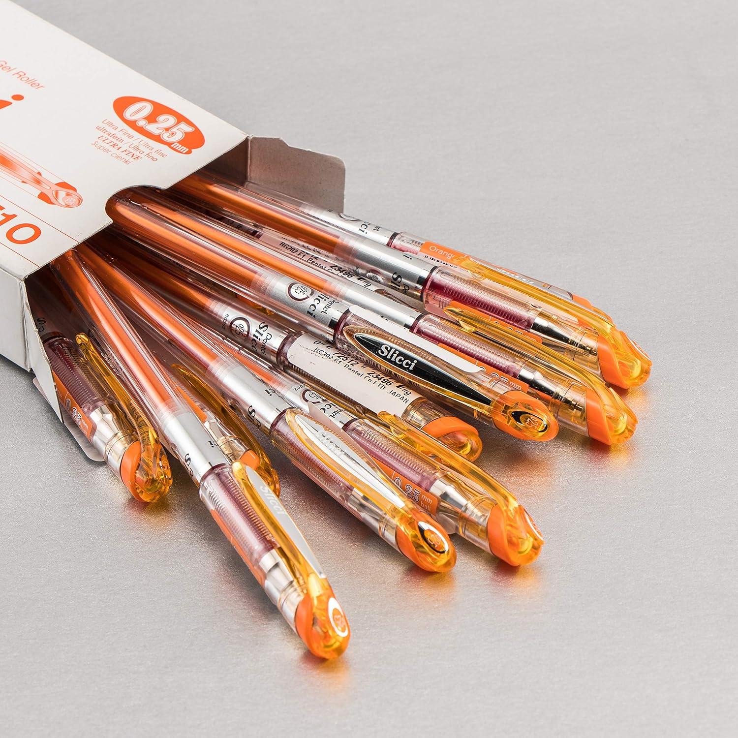 image:imagePentel Arts Slicci 08mm Needle Tip Medium Gel Pen Silver Metallic Ink BG208Z 12 PackOrange