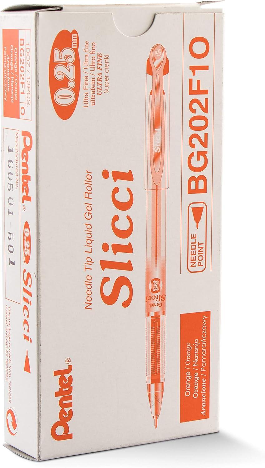 image:imagePentel Arts Slicci 08mm Needle Tip Medium Gel Pen Silver Metallic Ink BG208Z 12 PackOrange