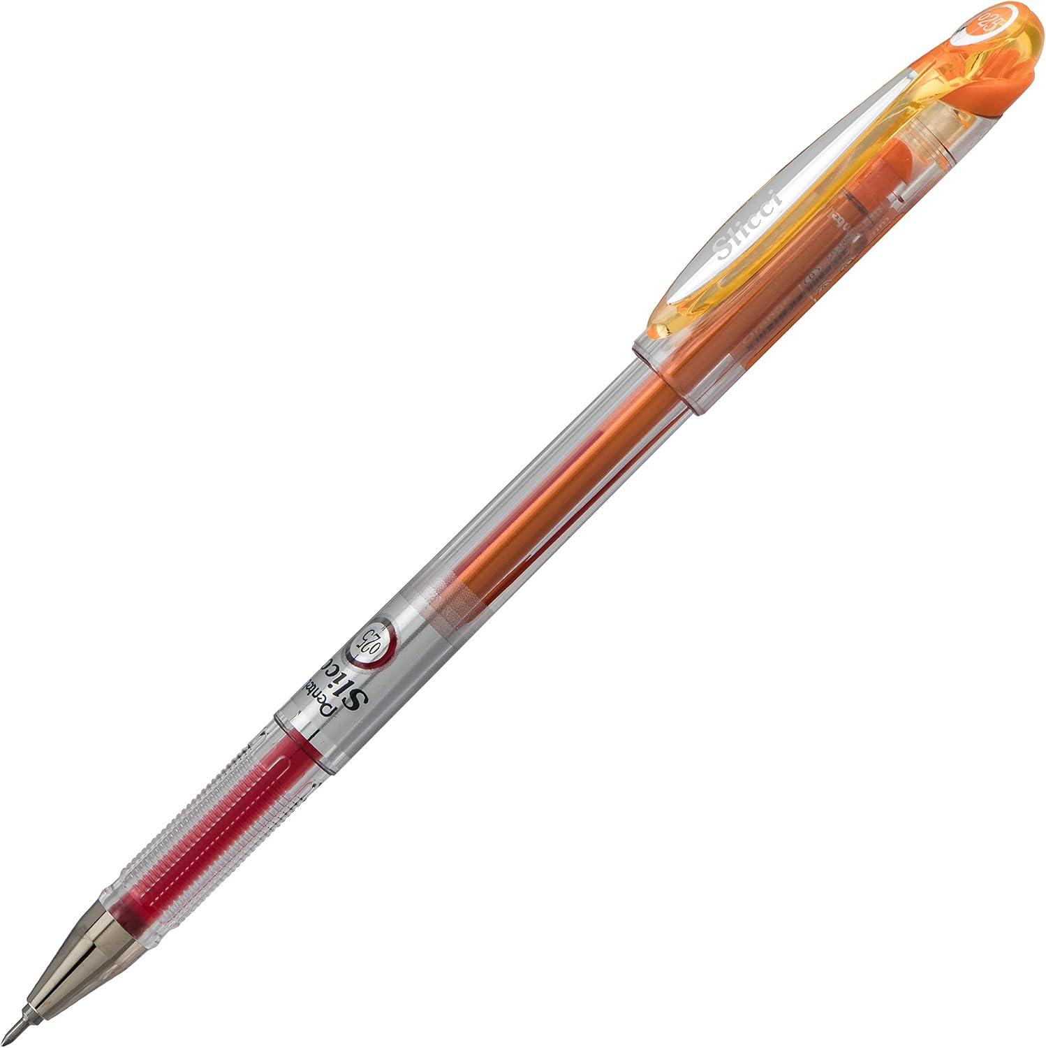 image:imagePentel Arts Slicci 08mm Needle Tip Medium Gel Pen Silver Metallic Ink BG208Z 12 PackOrange