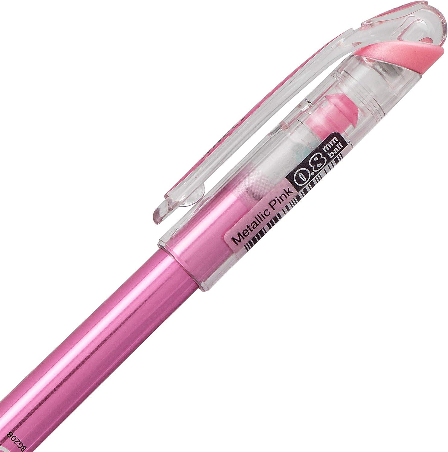 image:imagePentel Arts Slicci 08mm Needle Tip Medium Gel Pen Silver Metallic Ink BG208Z 12 PackPink