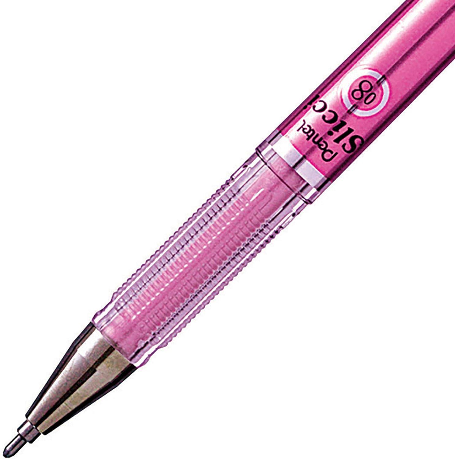 image:imagePentel Arts Slicci 08mm Needle Tip Medium Gel Pen Silver Metallic Ink BG208Z 12 PackPink