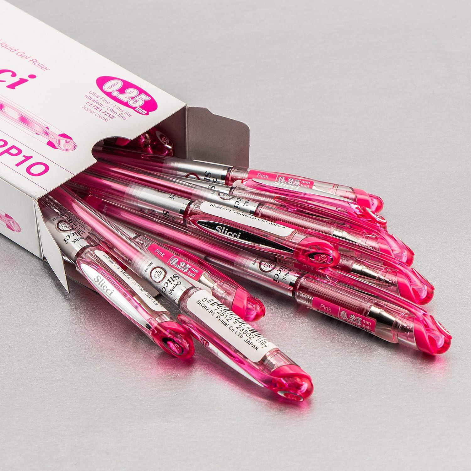 image:imagePentel Arts Slicci 08mm Needle Tip Medium Gel Pen Silver Metallic Ink BG208Z 12 PackPink