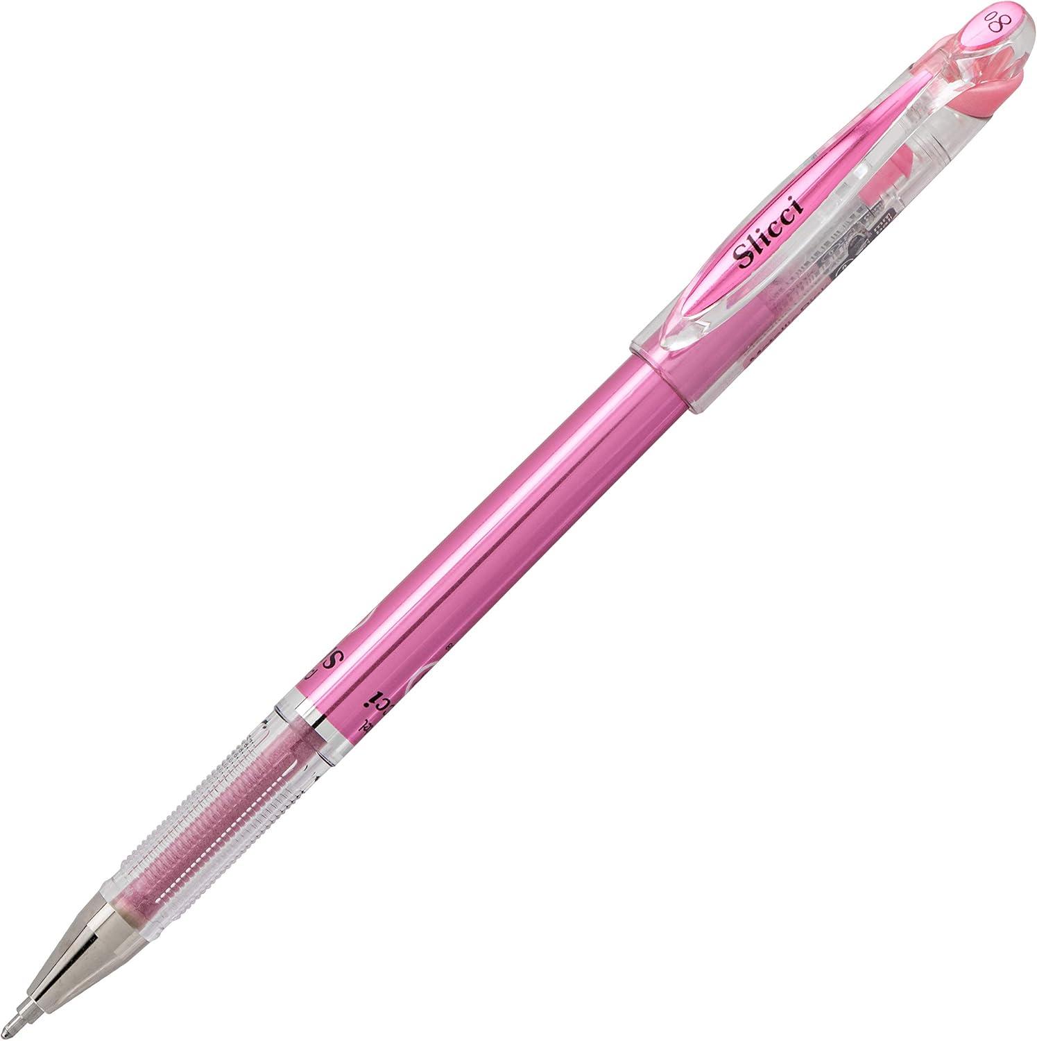 image:imagePentel Arts Slicci 08mm Needle Tip Medium Gel Pen Silver Metallic Ink BG208Z 12 PackPink