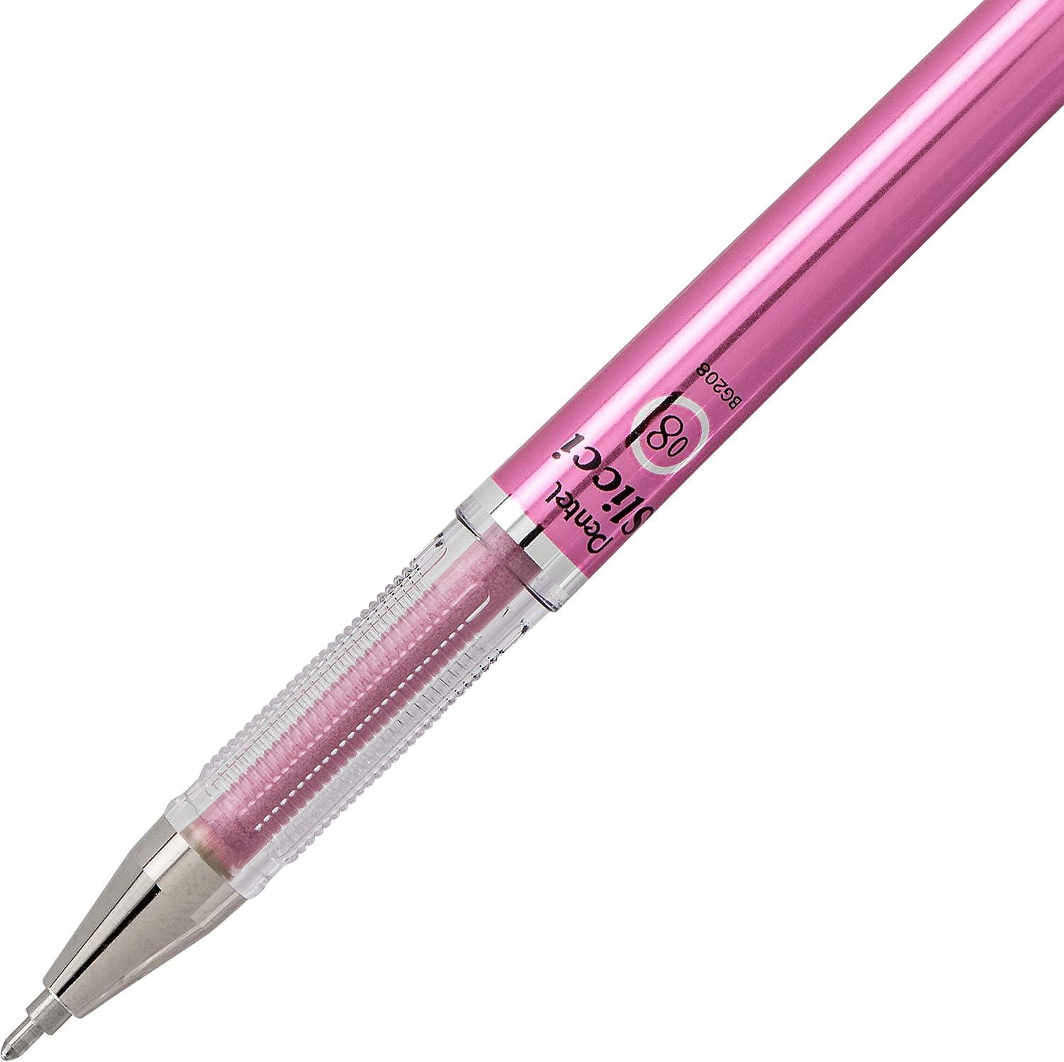 image:imagePentel Arts Slicci 08mm Needle Tip Medium Gel Pen Silver Metallic Ink BG208Z 12 PackPink
