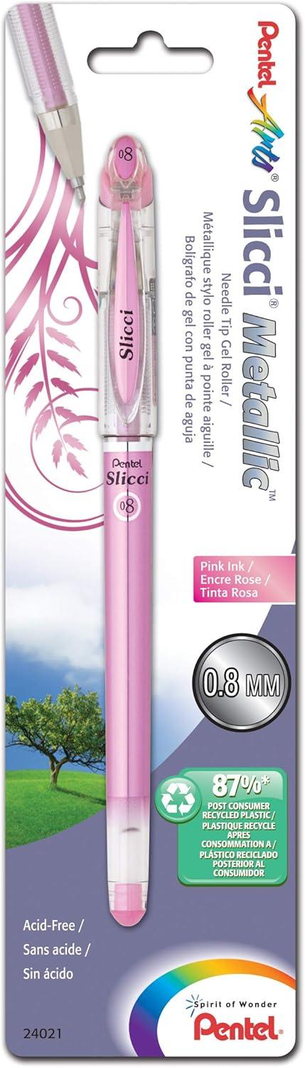 image:imagePentel Arts Slicci 08mm Needle Tip Medium Gel Pen Silver Metallic Ink BG208Z 12 PackPink