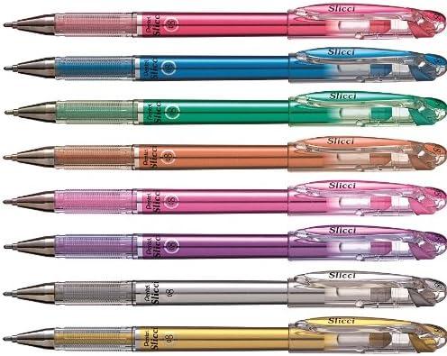 image:imagePentel Arts Slicci 08mm Needle Tip Medium Gel Pen Silver Metallic Ink BG208Z 12 PackPink