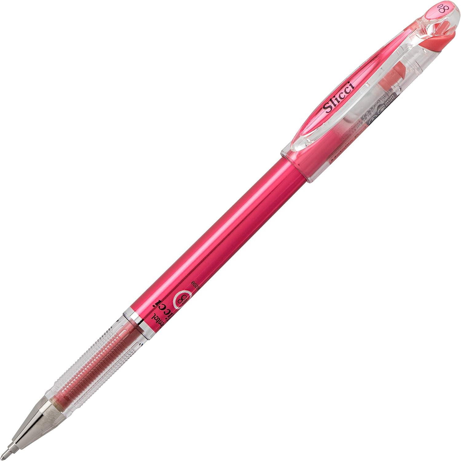 image:imagePentel Arts Slicci 08mm Needle Tip Medium Gel Pen Silver Metallic Ink BG208Z 12 PackRed