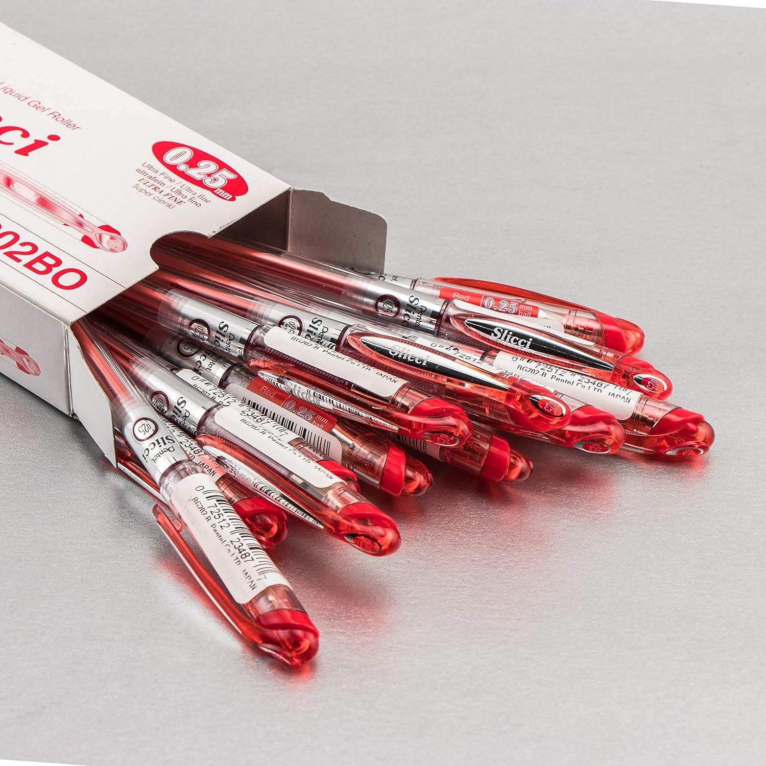 image:imagePentel Arts Slicci 08mm Needle Tip Medium Gel Pen Silver Metallic Ink BG208Z 12 PackRed