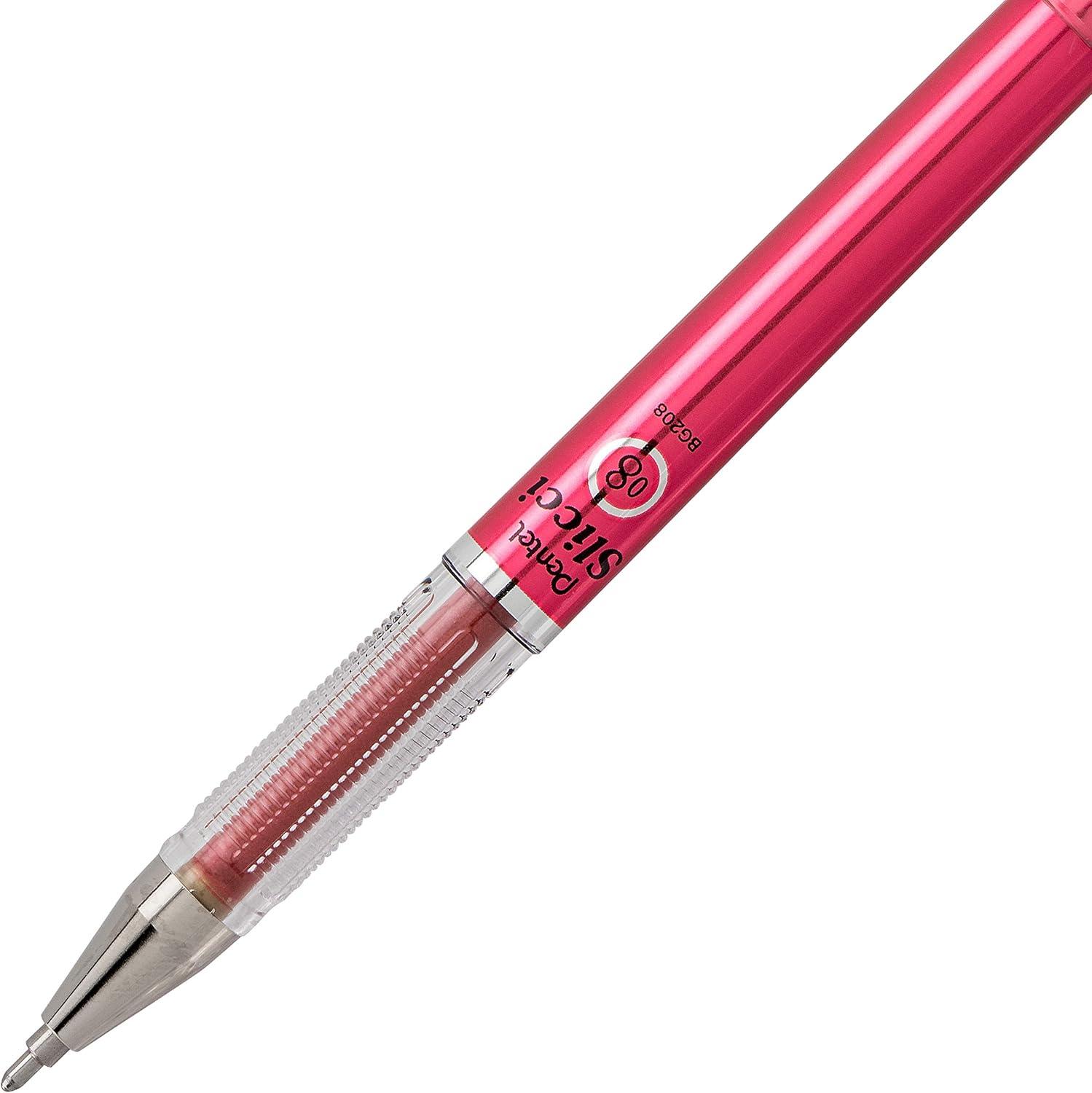 image:imagePentel Arts Slicci 08mm Needle Tip Medium Gel Pen Silver Metallic Ink BG208Z 12 PackRed