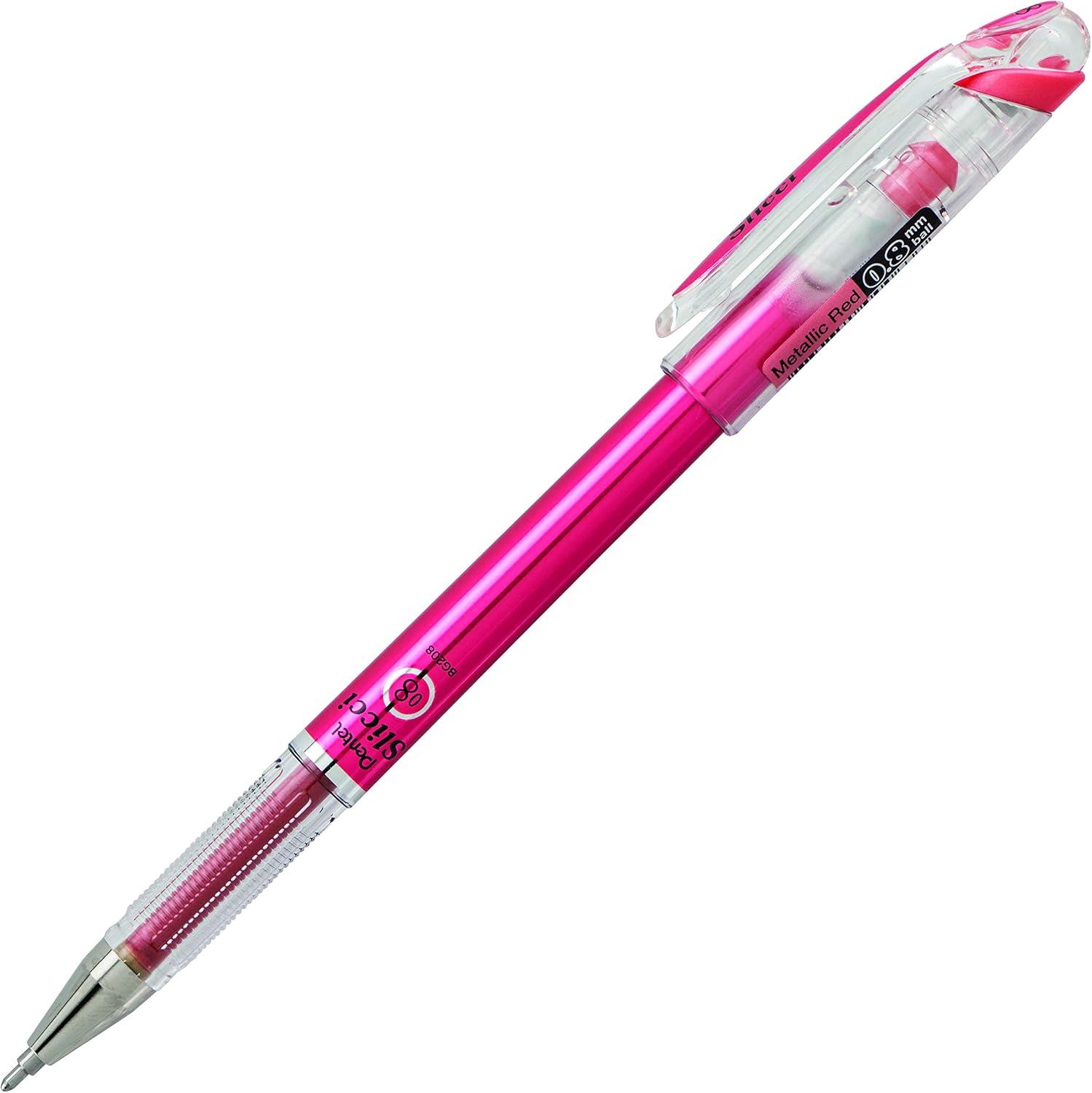 image:imagePentel Arts Slicci 08mm Needle Tip Medium Gel Pen Silver Metallic Ink BG208Z 12 PackRed