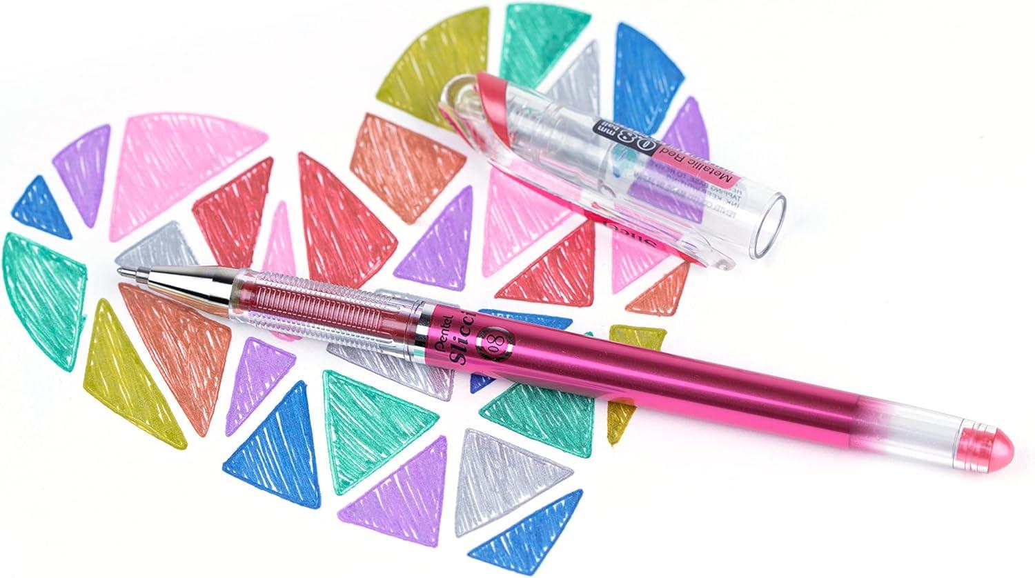 image:imagePentel Arts Slicci 08mm Needle Tip Medium Gel Pen Silver Metallic Ink BG208Z 12 PackRed