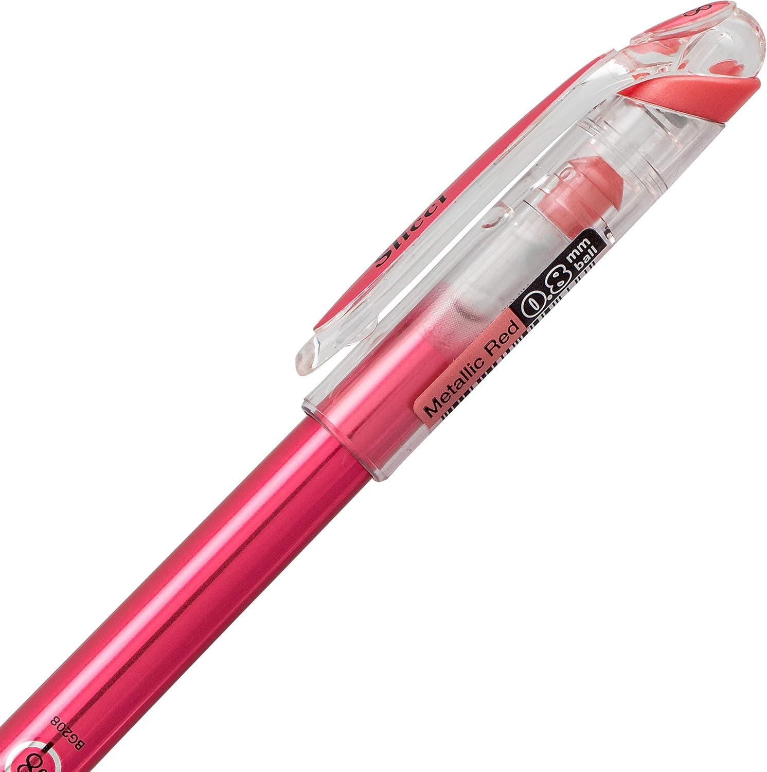 image:imagePentel Arts Slicci 08mm Needle Tip Medium Gel Pen Silver Metallic Ink BG208Z 12 PackRed