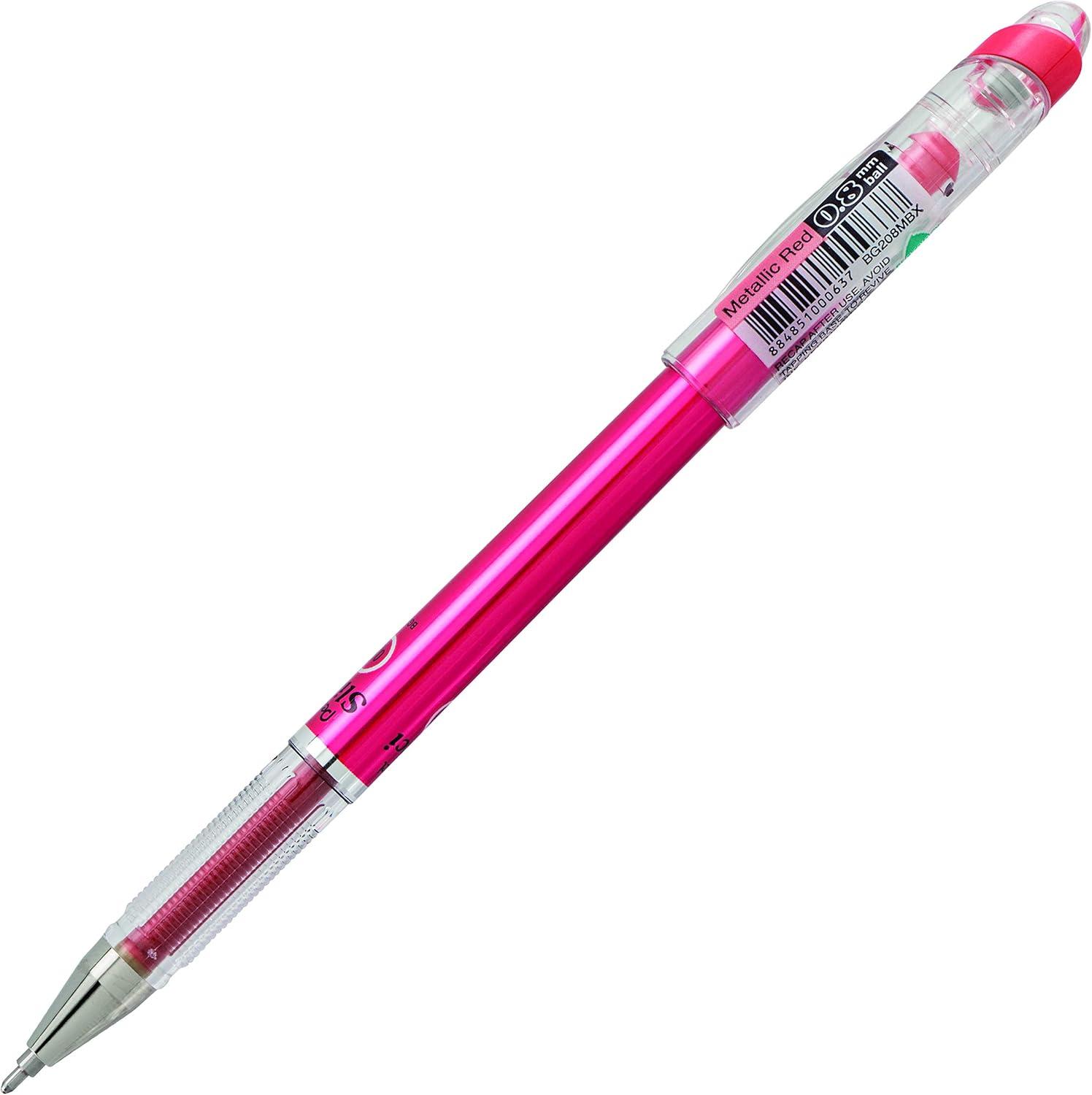 image:imagePentel Arts Slicci 08mm Needle Tip Medium Gel Pen Silver Metallic Ink BG208Z 12 PackRed