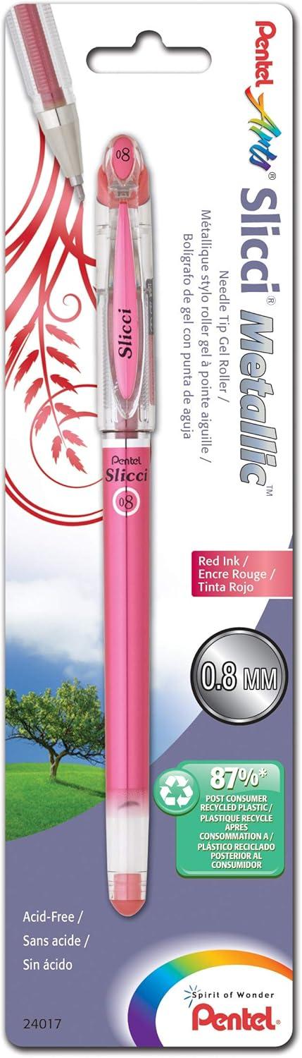 image:imagePentel Arts Slicci 08mm Needle Tip Medium Gel Pen Silver Metallic Ink BG208Z 12 PackRed