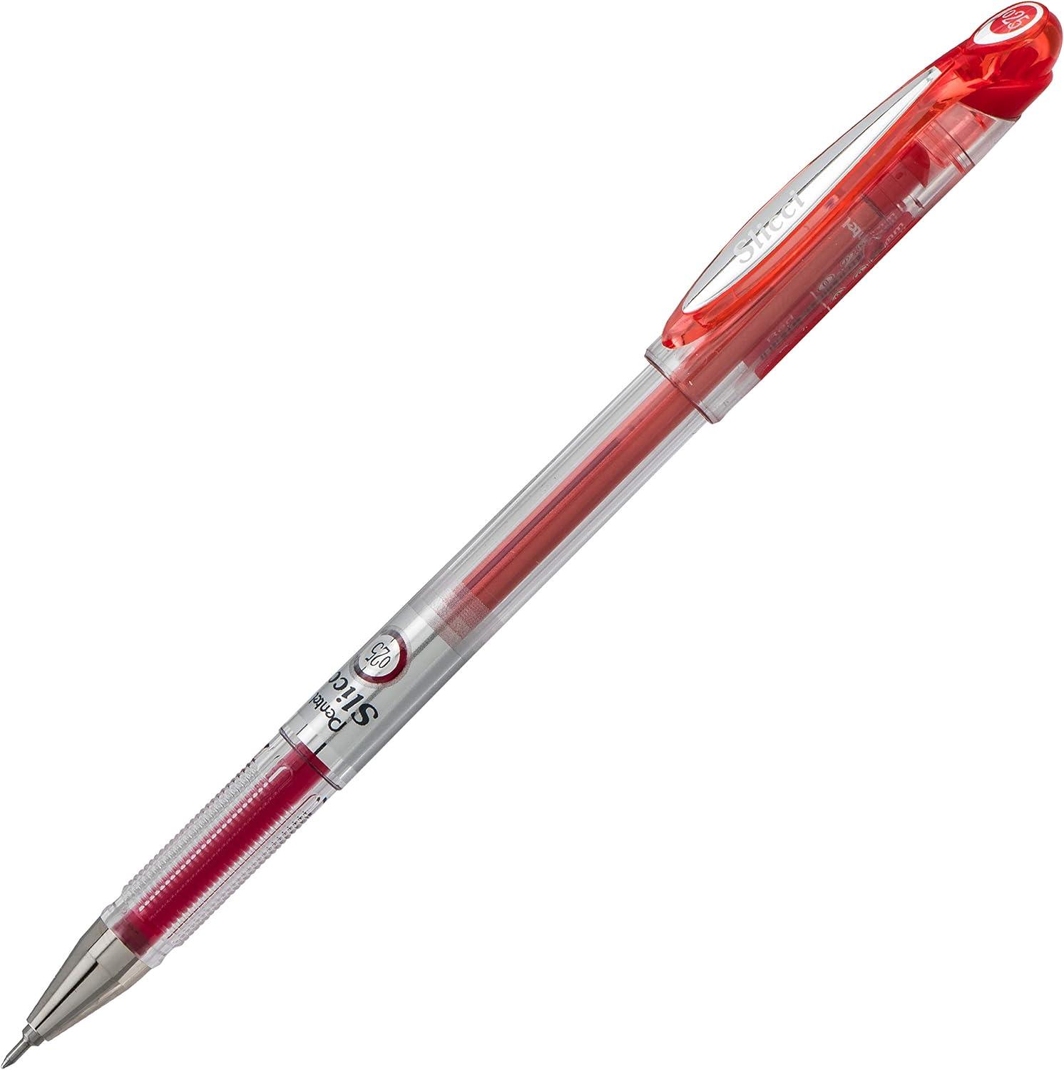 image:imagePentel Arts Slicci 08mm Needle Tip Medium Gel Pen Silver Metallic Ink BG208Z 12 PackRed