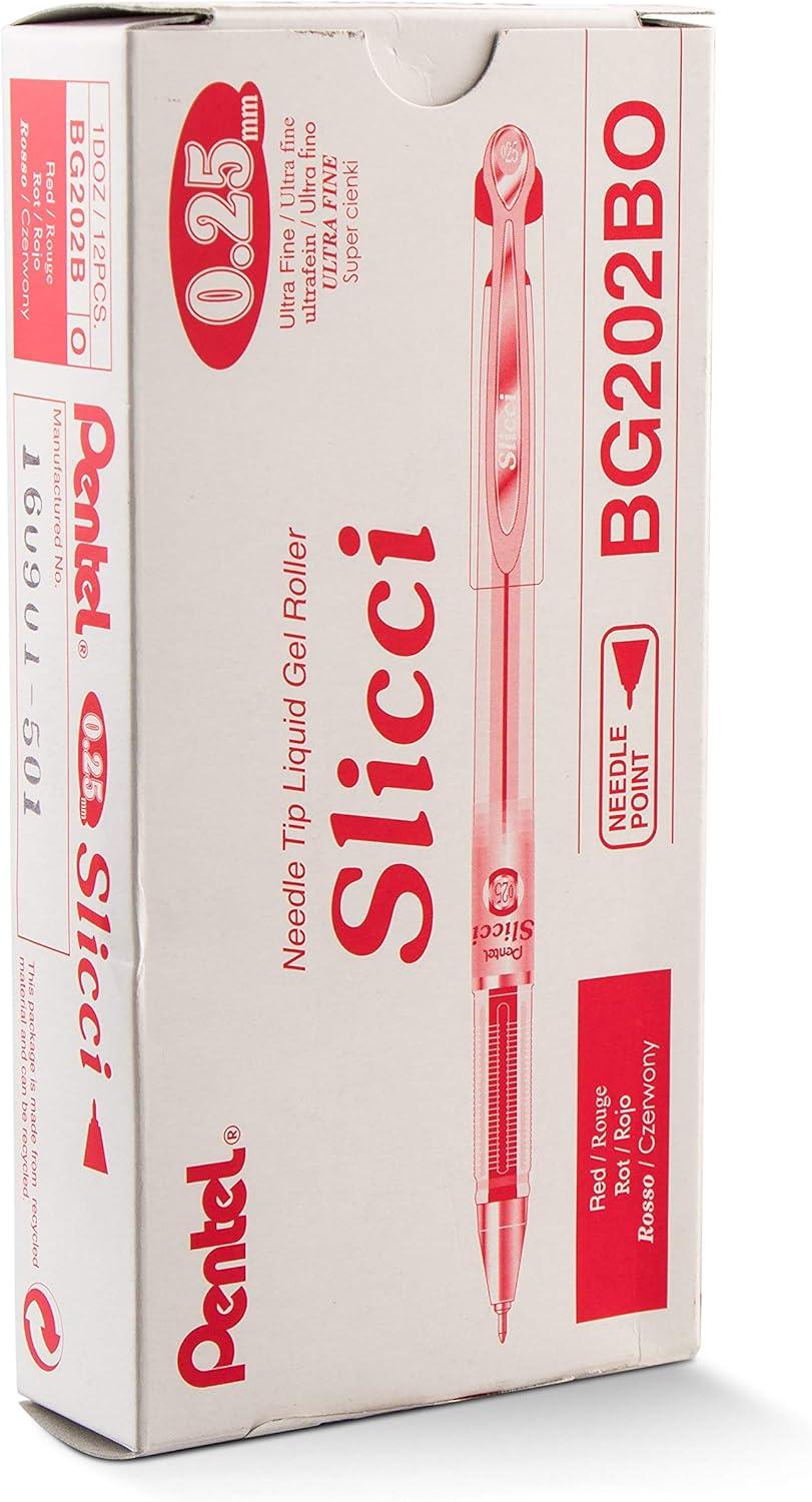 image:imagePentel Arts Slicci 08mm Needle Tip Medium Gel Pen Silver Metallic Ink BG208Z 12 PackRed