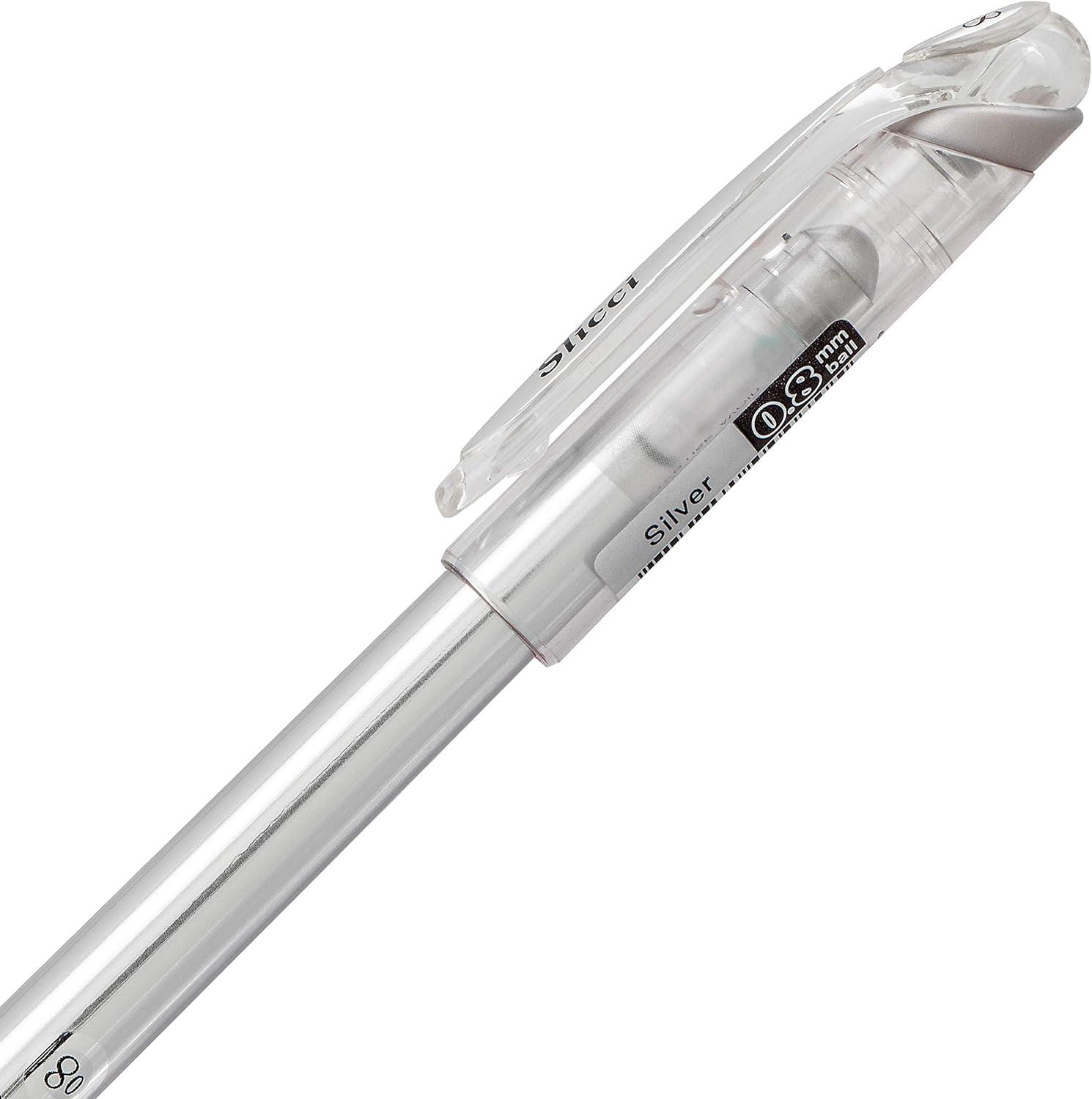 image:imagePentel Arts Slicci 08mm Needle Tip Medium Gel Pen Silver Metallic Ink BG208Z 12 PackSilver