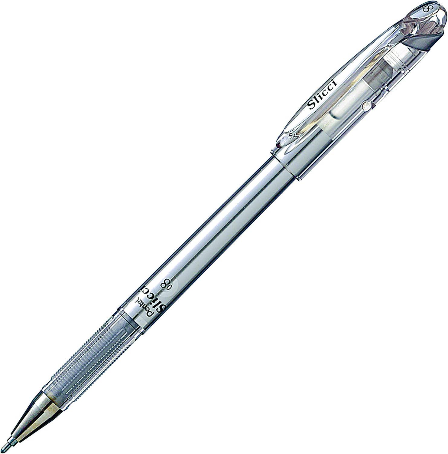 image:imagePentel Arts Slicci 08mm Needle Tip Medium Gel Pen Silver Metallic Ink BG208Z 12 PackSilver