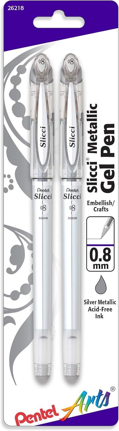 image:imagePentel Arts Slicci 08mm Needle Tip Medium Gel Pen Silver Metallic Ink BG208Z 12 PackSilver