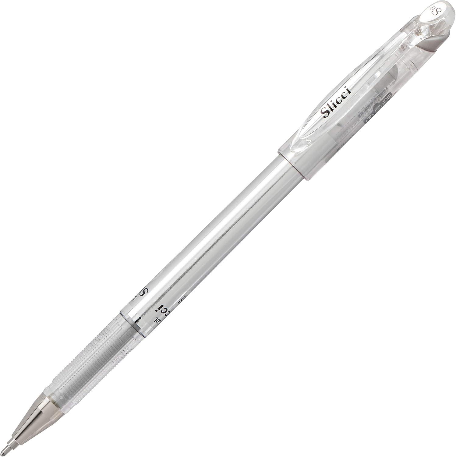 image:imagePentel Arts Slicci 08mm Needle Tip Medium Gel Pen Silver Metallic Ink BG208Z 12 PackSilver