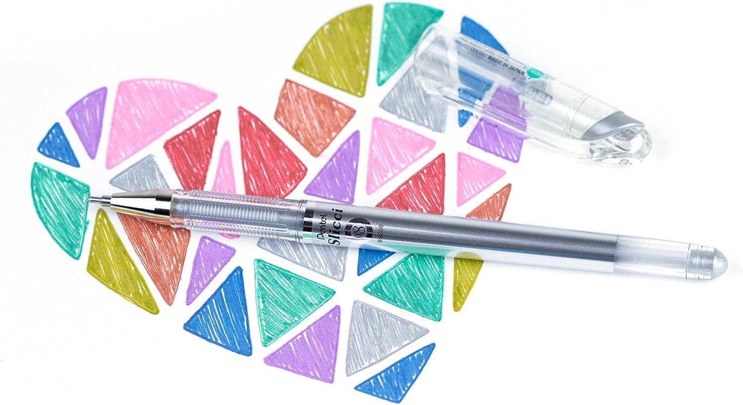 image:imagePentel Arts Slicci 08mm Needle Tip Medium Gel Pen Silver Metallic Ink BG208Z 12 PackSilver