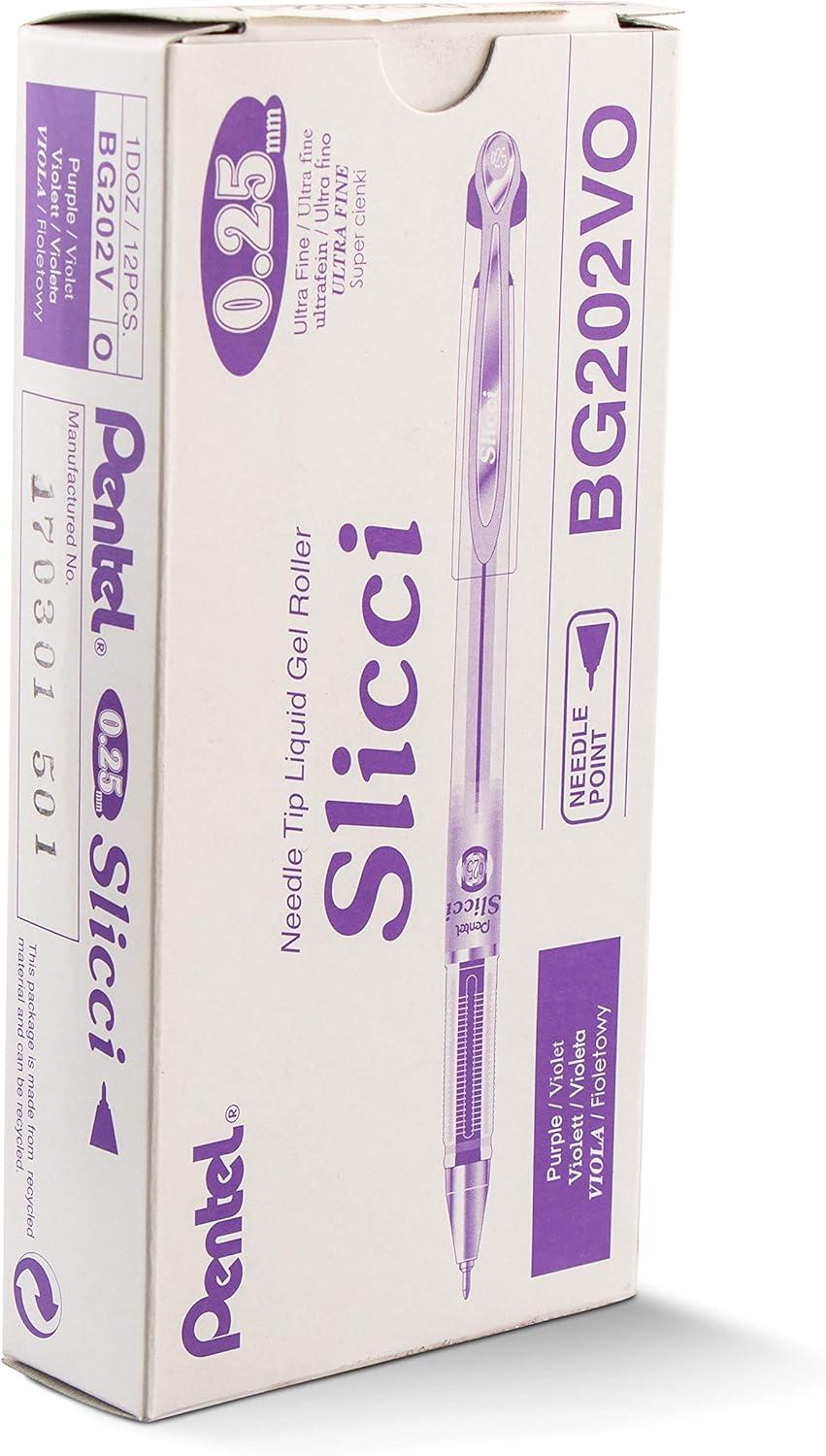 image:imagePentel Arts Slicci 08mm Needle Tip Medium Gel Pen Silver Metallic Ink BG208Z 12 PackViolet